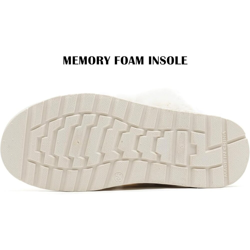 Women's Mid-calf Winter Snow Boots Lightweight Warm Faux Fur Booties Shoes White - Picture 6 of 7